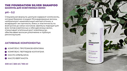 Профессиональный базовый шампунь для блонда PRODIVA The Foundation Silver Shampoo, 100 мл